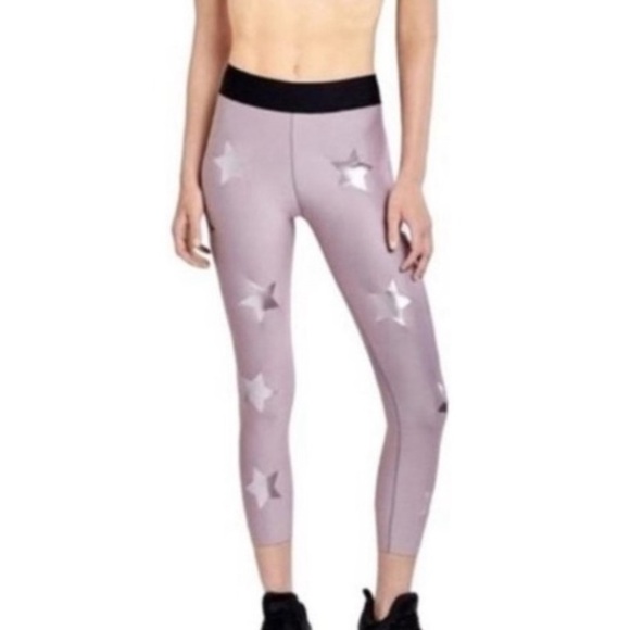 Ultracor Silk Knockout Foil Star High Rise Leggings Tights Light Pink - Picture 1 of 7
